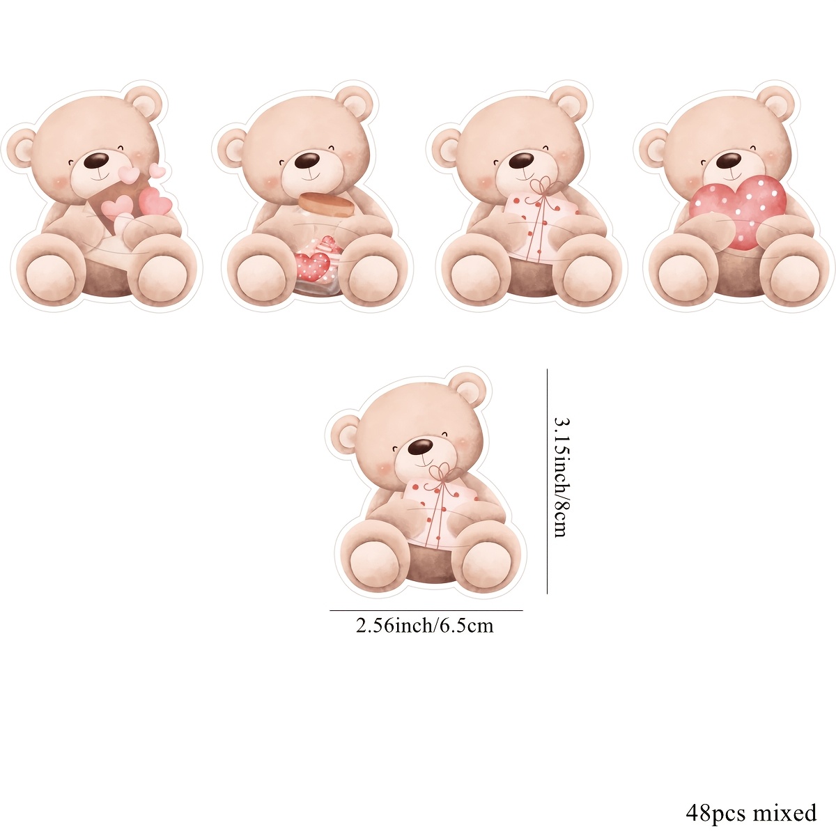 Image of Gift For Her/him 48pcs Bear-shaped Lollipop Set (with Packaging) Featuring Heart-shaped Candy Holders, Perfect For Celebrating Valentine's Day And Birthdays Christmas Halloween