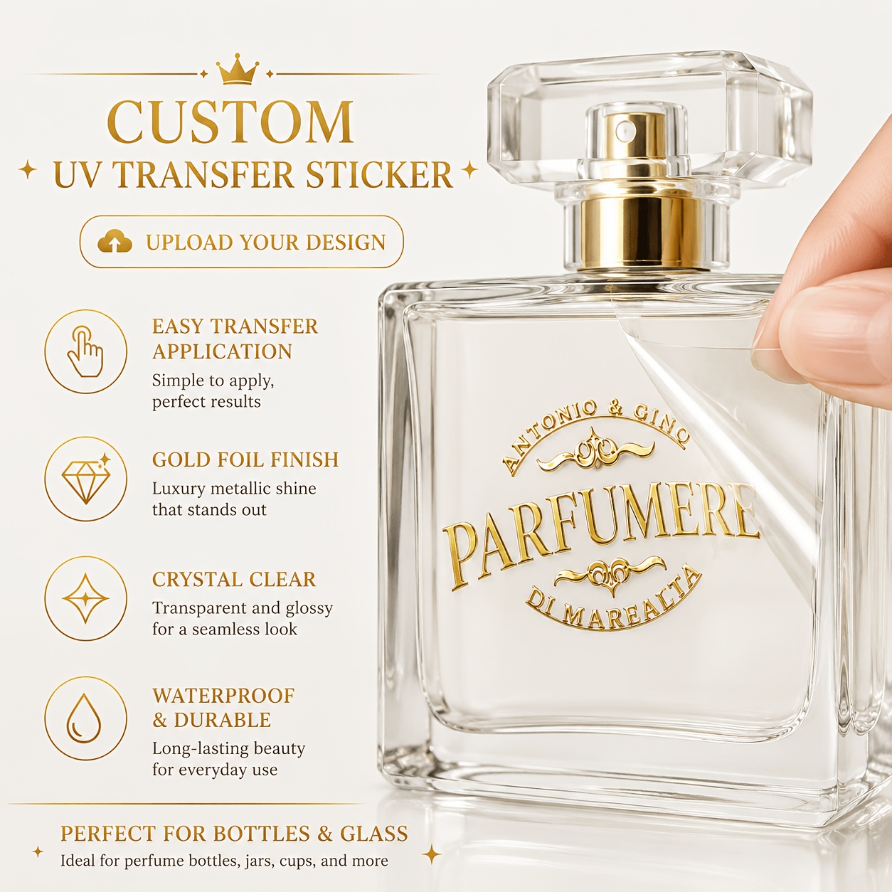TEMU Custom 3d Crystal Transfer Stickers - Golden, Stationery, Universal Labels For Business And Daily Life, Corporate Logos, Wedding Names, High