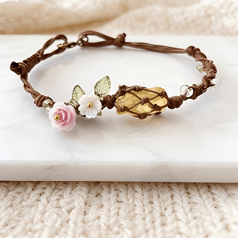Natural Yellow Crystal Floral Boho Bracelet