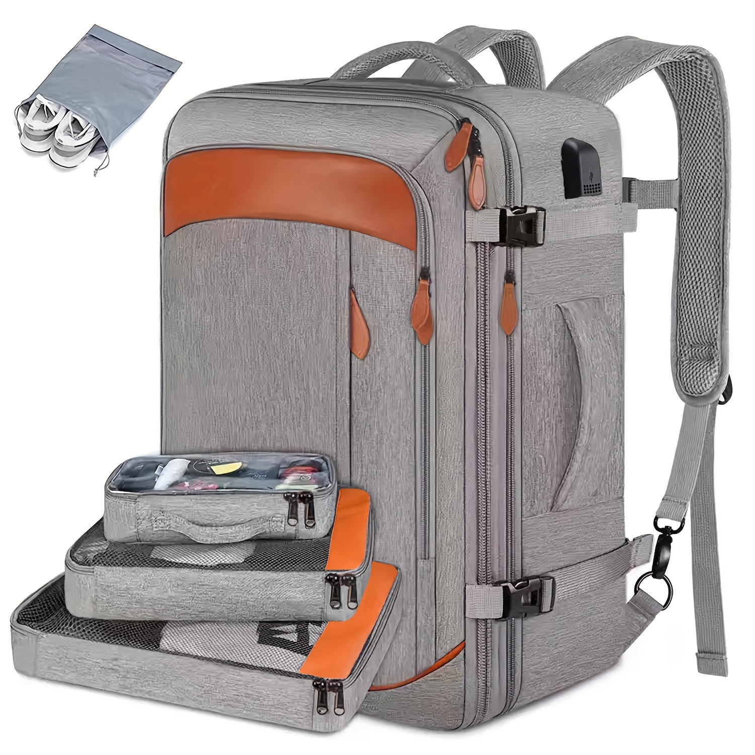 travel backpack 3pcs 10.57gal liter flight certified with 3 boxes and shoe  covers, with usb charging port black backpack, black, travel backpacks |  Free Shipping On Items Shipped From Temu | Temu
