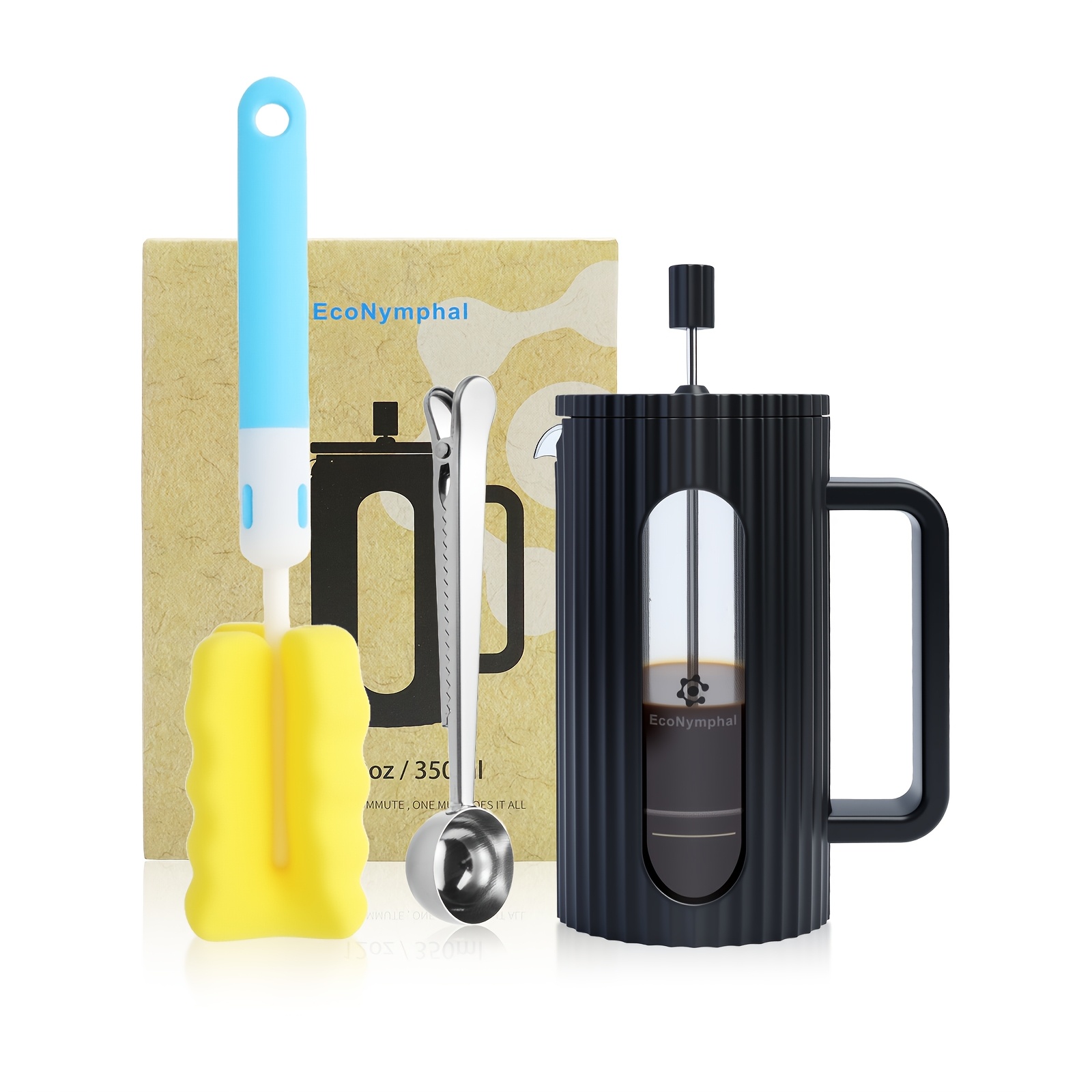 TEMU 1pc Econymphal 12oz/350ml 34oz/1000ml Coffee Maker - Classice Stainless Steel Coffee Press, Heat Resistant Thickness Borosilicate Glass Coffee