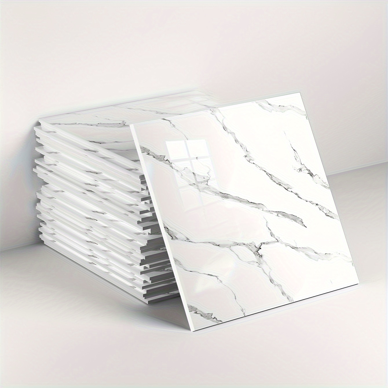 Image of 10/20pcs Self-adhesive Marble Tile Sheets Suitable For Kitchen & Bathroom - Removable Wallpaper With Marble Patterns, Realistic Planks, Installation, No Glue, Low Maintenance (marble, Panel)