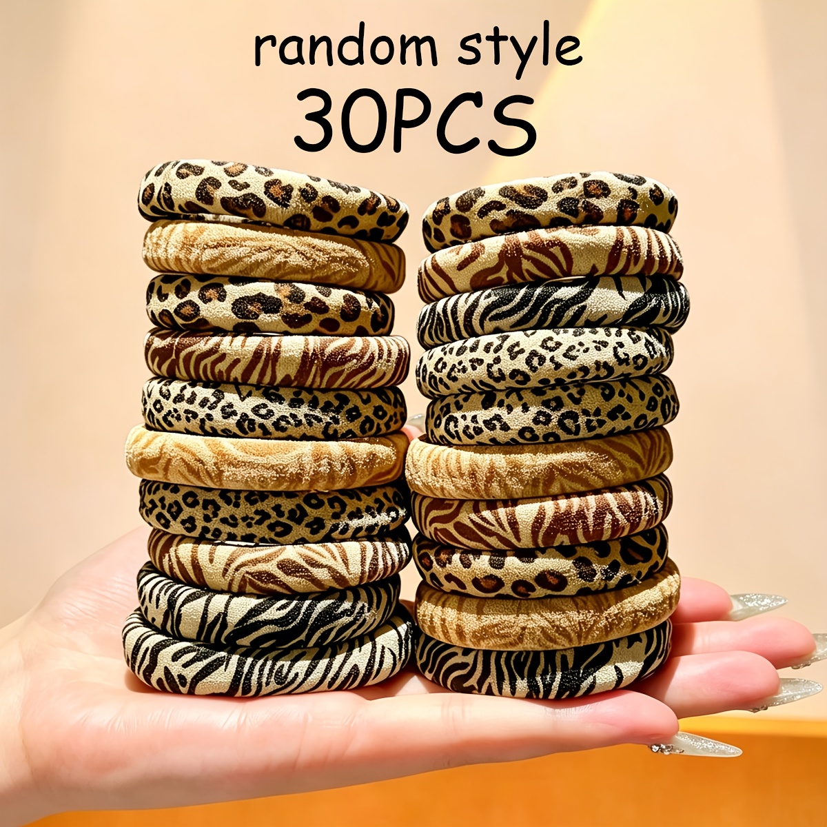 TEMU 30pcs Women's Fashion Leopard Print Hair Elastics, Random Styles, Opp Packaging