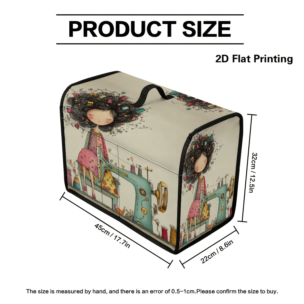 TEMU 1pc 2d Flat Sewing Machine Dust Cover With Sewing With Flowers Print, Large Capacity Storage Pockets, Portable Protective Cover With Handle For
