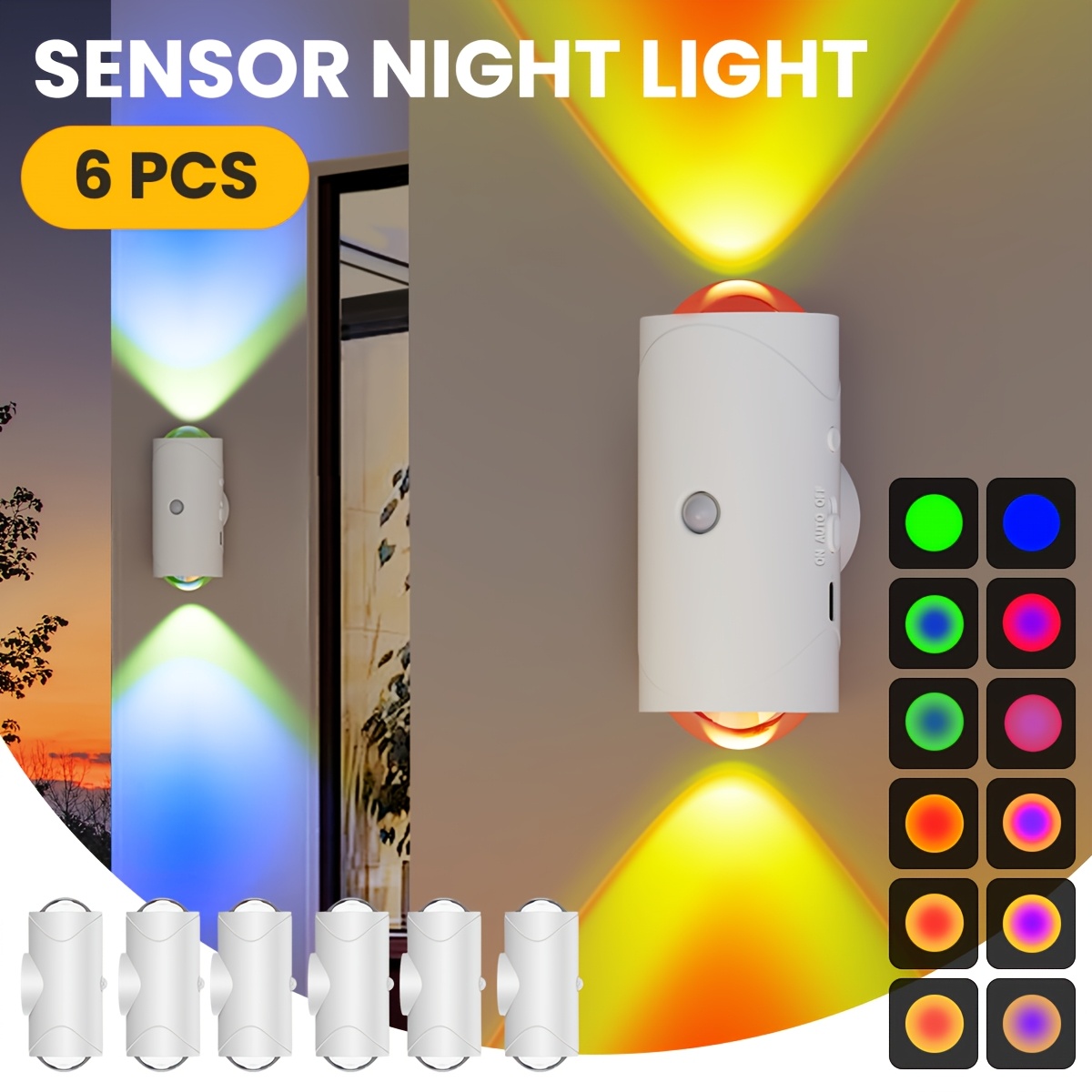 Image of 4/6/8 Smart Led Night Light With Motion Sensor, 3 Lighting , Rgb Color Changing, Magnetic Wall Mounted Usb Rechargeable For Entrance, Bedroom, Desk, And Closet