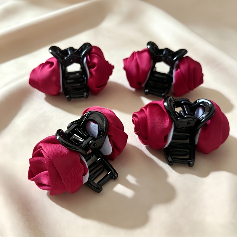 TEMU 4pcs Red Rose Flower Hair Clips For Women, Side Bangs And Back Of Head Hairpins, Semi-updo Hair Accessories, New Year Red Hair Ornaments For