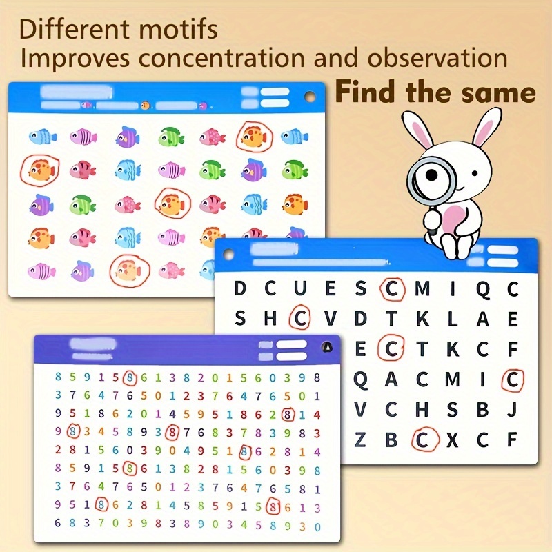 Concentration And Observation Training: Find The Same Game Cards - Fruits, Animals, And Letters - No Battery Required