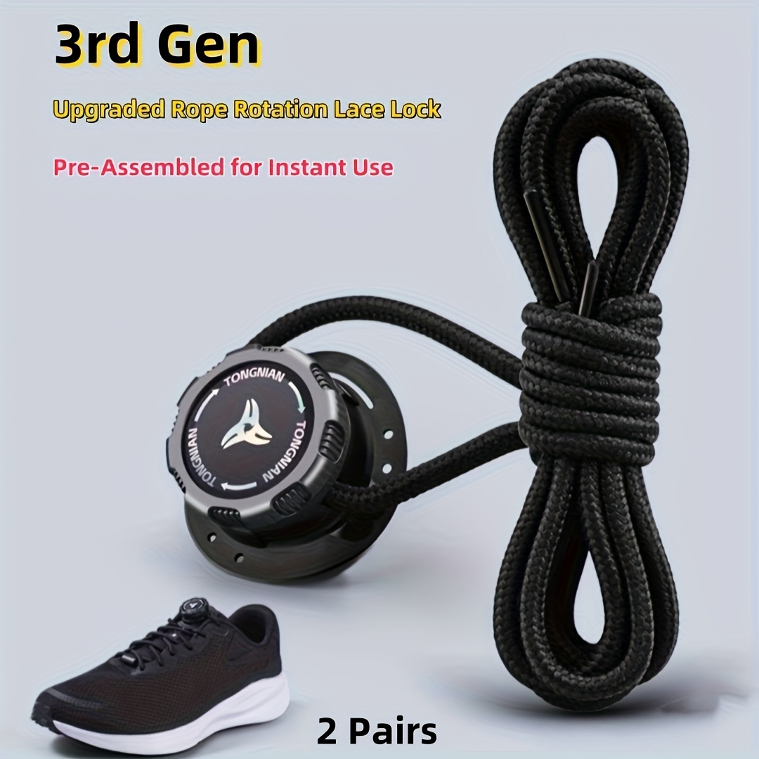 2 Pairs No-Tie Shoelace Locks - Rotary Fasteners for Sports and Outdoor Shoes - Quick-Adjust Fit for Men - Women - Pre-Assembly, Sports Shoe Accessories | Sleek Shoe Accessory | Durable Shoe Lock