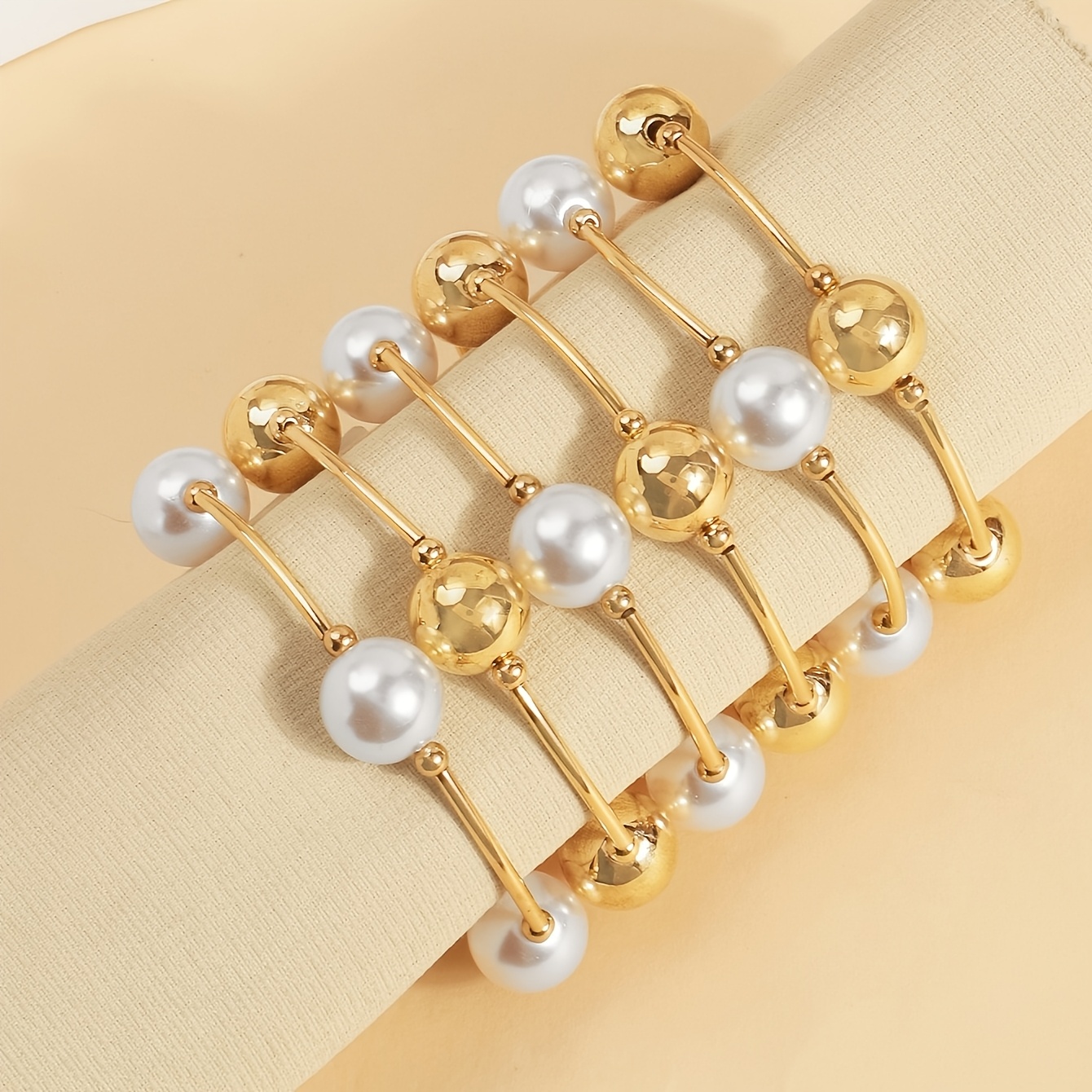 Stylish Multi-Piece Stackable ABS Stretch Cord Bracelets