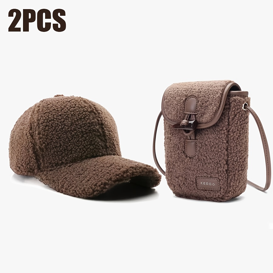 TEMU 2pcs Women's Fashionable Hat And Bag Set, Warm Hat, Baseball Cap, Fleece Hat, Wallet, Crossbody Bag, Handbag, Lightweight Crossbody Bag, Suitable For Outdoor Leisure And Shopping Items