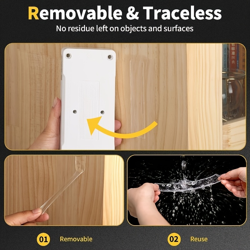 2 Rolls Of High-quality, Ultra Strong, Washable And Reusable Double-sided Tape - Waterproof Transparent Adhesive, Suitable For Office, Kitchen And Bathroom Essentials