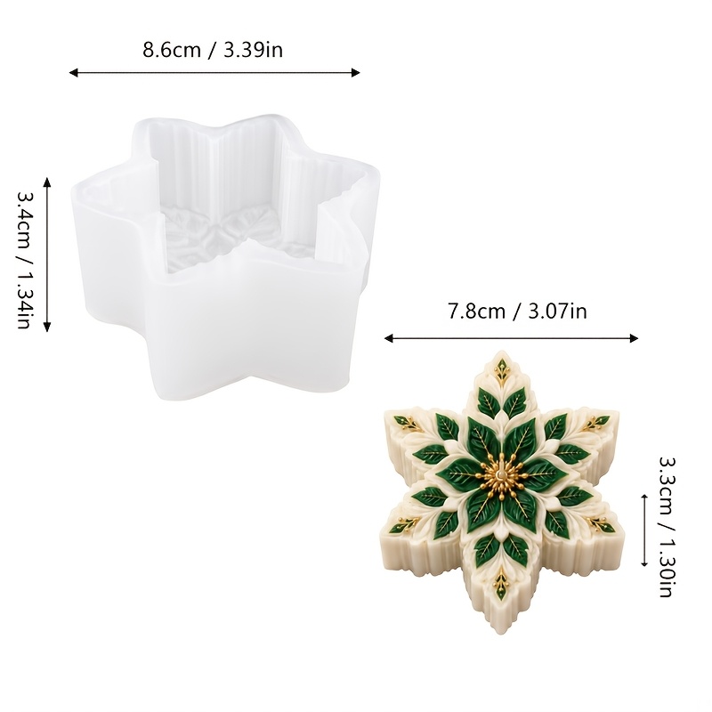 TEMU Resin Silicone Molds, 3d Snowflake Silicone Candle Mold, Christmas Winter Theme Casting Mold For Wax, Resin, Plaster And Soap Crafts, Reusable