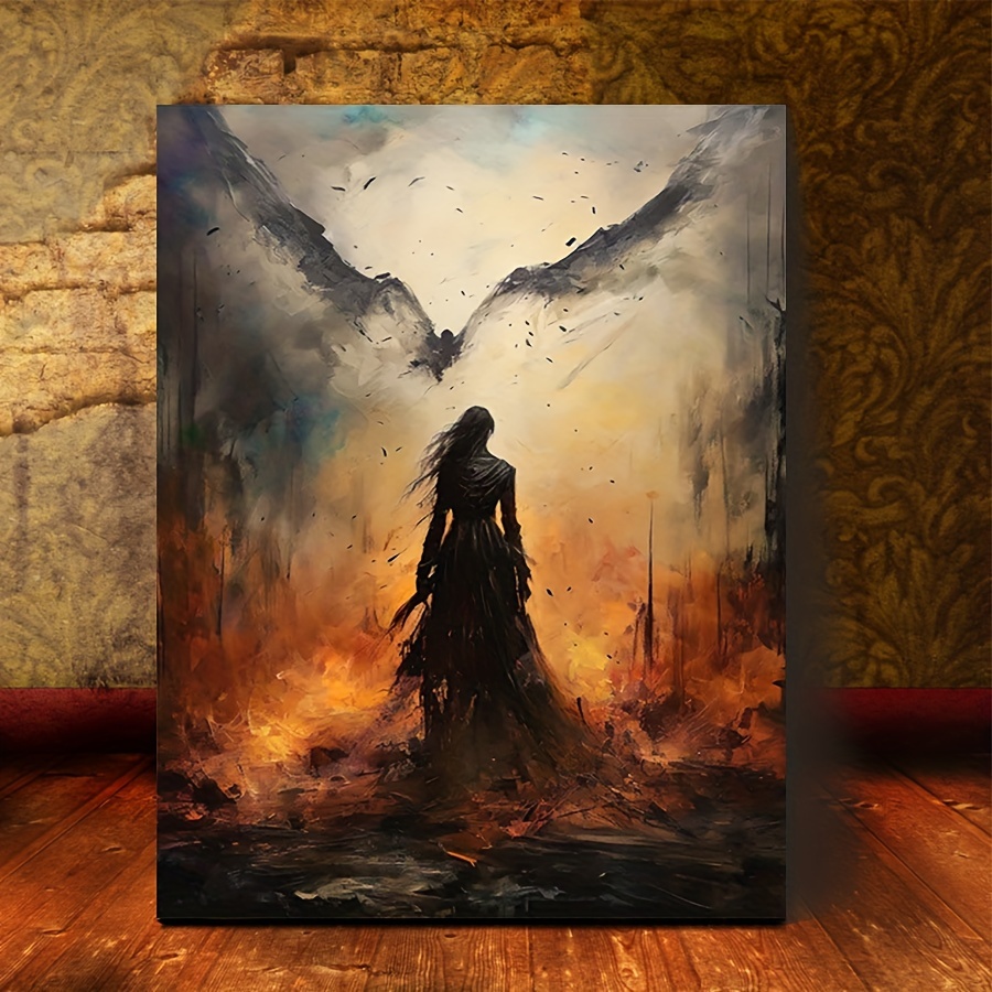 TEMU 2d Flat, 2d Flat, A Single Framed Canvas Artwork 'the Morrigan Witnessing The Of A Fallen Warrior'' - It The Of To The