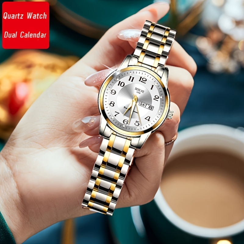 DEBLVE Women'S Ultra-Thin Stainless Steel Quartz Watch - Stylish, Lightweight, IPX7 with Calendar, Luminous Day Display, and Stainless Steel Band - Perfect for Casual Wear, DEBLVE