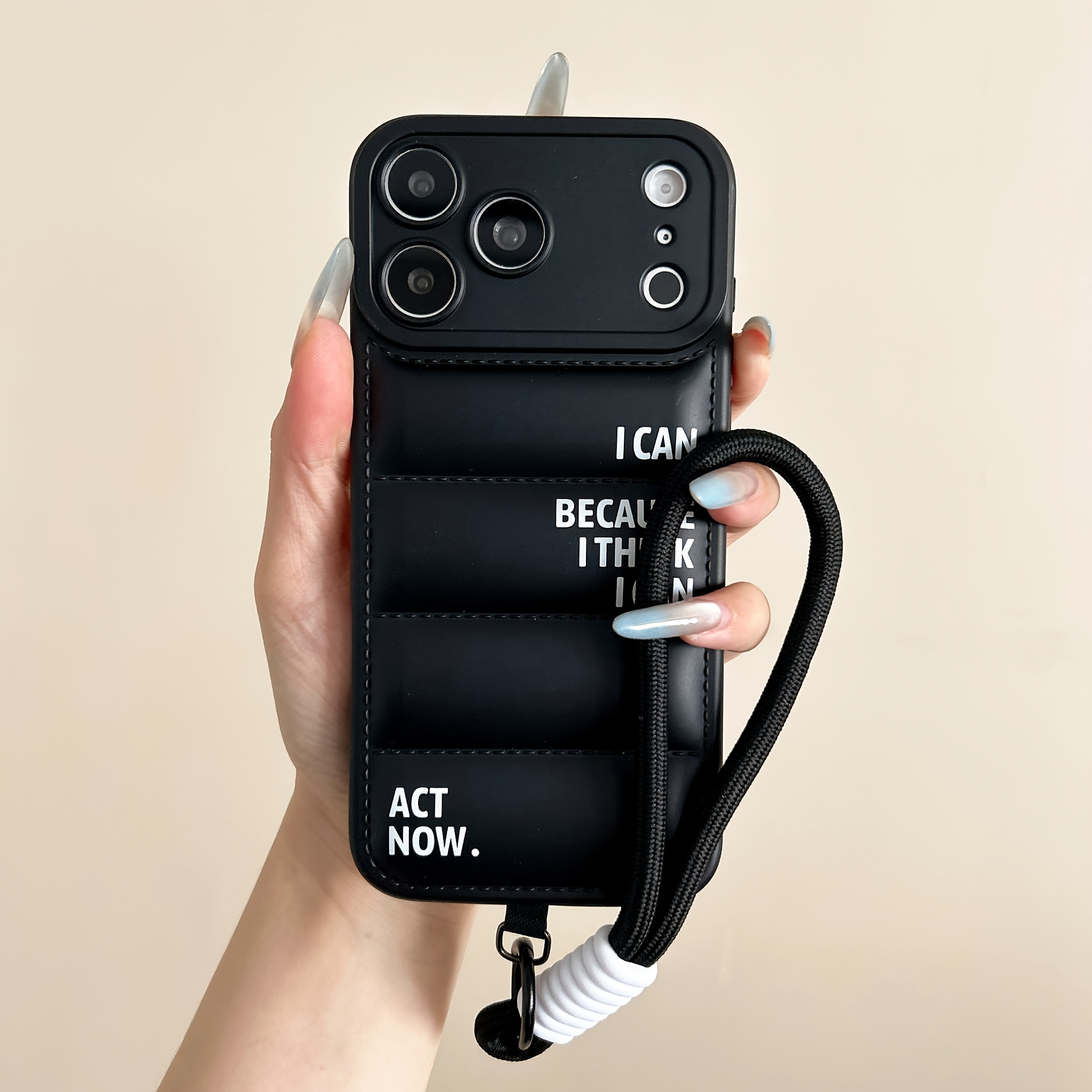 TEMU Phone Case: Colorful Down Jacket Wrist Strap Lanyard Anti-drop Phone Case, Suitable For Iphone 17/17 Pro Max/16e/16 Pro Max/15 Pro/15 Pro Max/14
