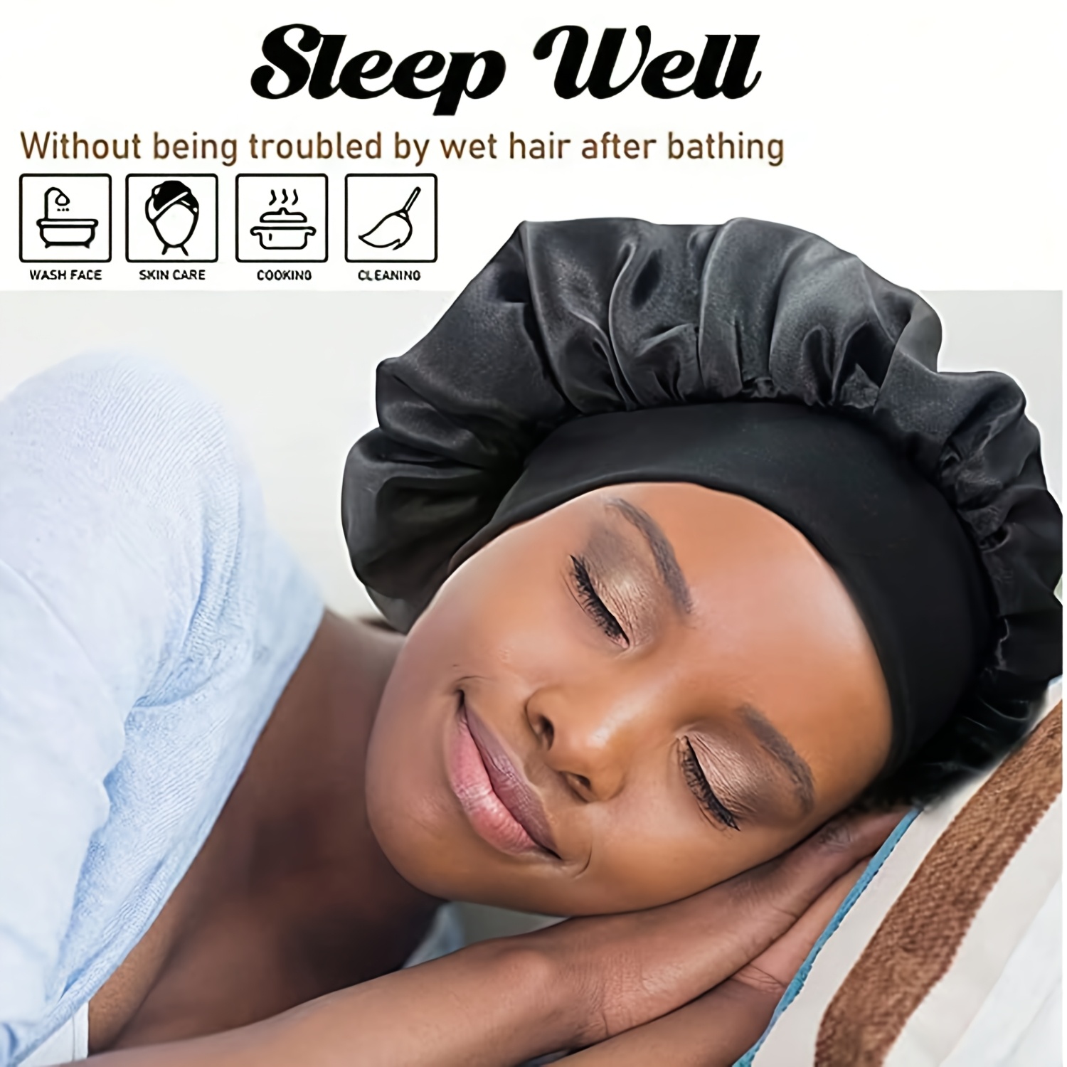 6pcs AWEGEO Women's Satin Bonnet with Elasticated Wide Brim - Breathable Sleep Cap Suitable for Travel, Spa, Daily Use | Elegant Hair Protection Hat, Spring/Fall Accessory