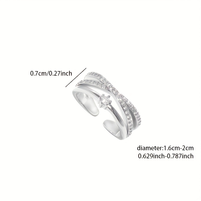 Open Adjustable Ring with Inlaid Zirconia Diamonds, Versatile Design