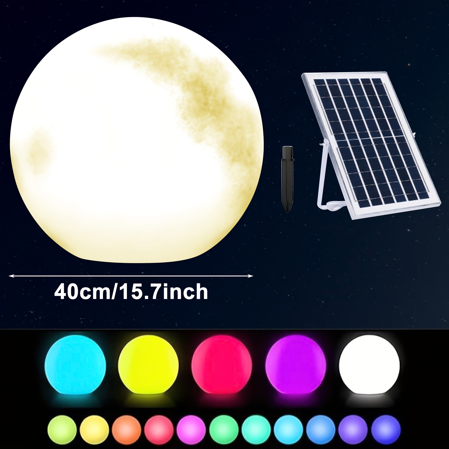 TEMU Solar Courtyard Garden Moon Light Decoration, Color Changing Solar Spherical Light - Suitable For Outdoor, Garden, Christmas Tree, Courtyard,