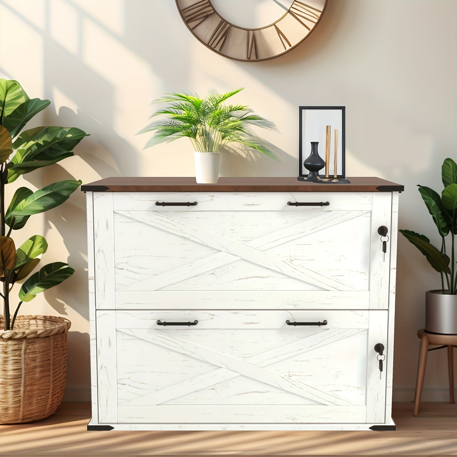   2 drawer lockable file cabinet farmhouse style wooden organizer with 2 drawers 4 hanging folders 2 shelves 27 height 3 2 cu ft storage for home office durable artificial wood easy assembly file storage cabinet   sturdy construction small         small  