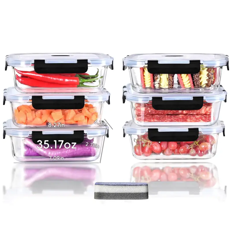 4 piece glass container set 1520ml 51 4oz 6 4cup microwave safe bpa free reusable food containers with secure latches Product details 2