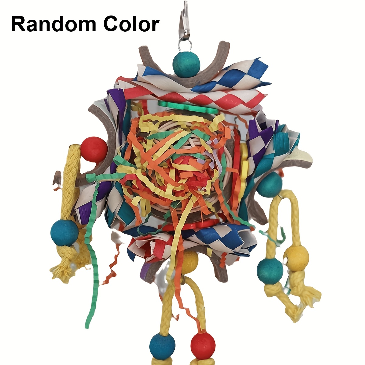 Image of Colorful Hanging Parrot Toy, Shredded Paper Chewing Toy For Medium And Small Birds, Durable And Entertaining Bird Cage Accessory Random Colors
