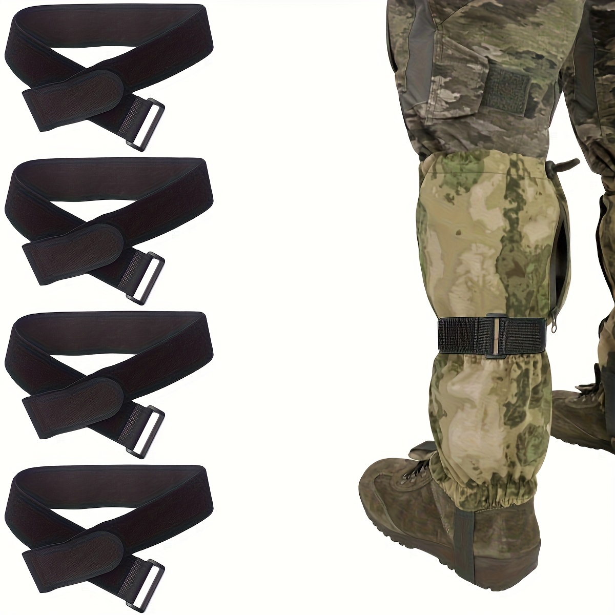 4 Adjustable Elastic Leg Straps - Black Durable Metal Design For Cycling, Fishing, Hiking And Water Sports - Safe Replacement Straps For Outdoor Gear