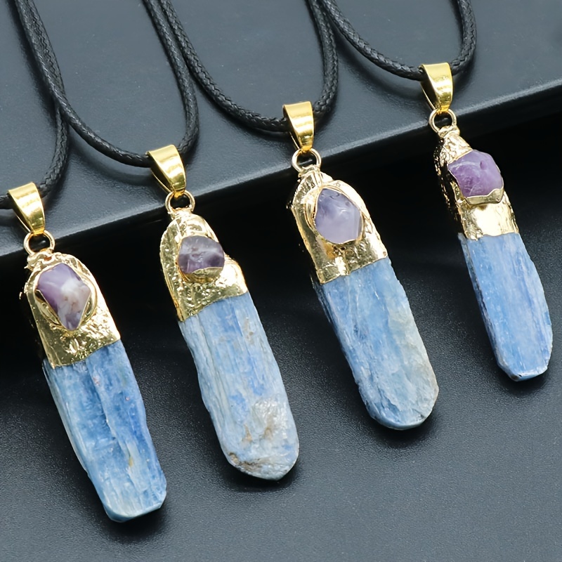 

Kyanite Quartz Stone Pendant With Gold-plated Cap, Necklace