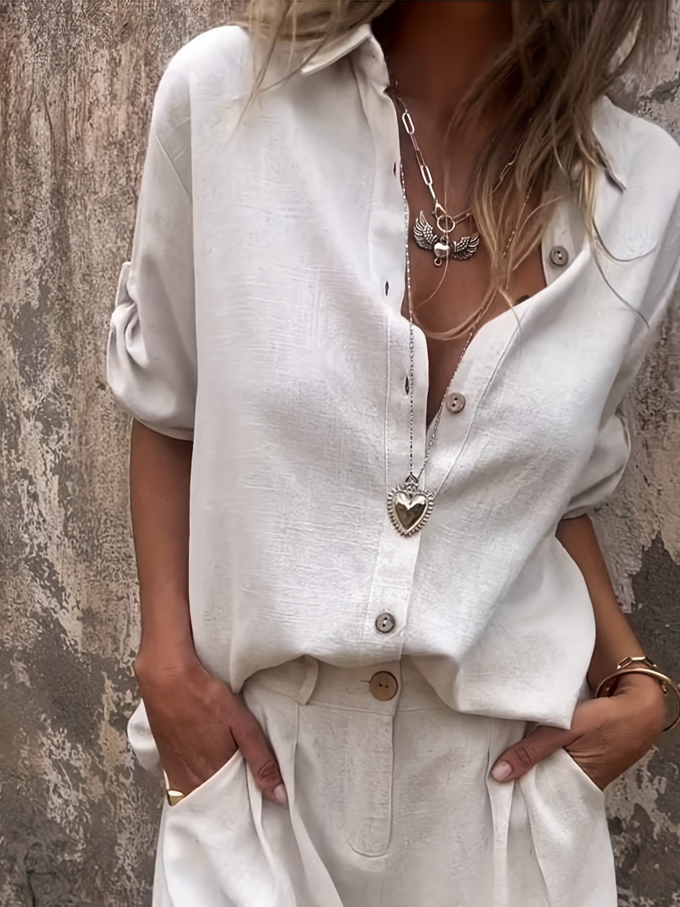 blusa elegante beige mujer camisa casual botones Temu Colombia