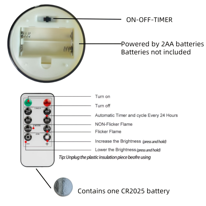 Set van 3 vlamloze LED-kaarsen met afstandsbediening, flakkerende beweging, instelbare helderheid,