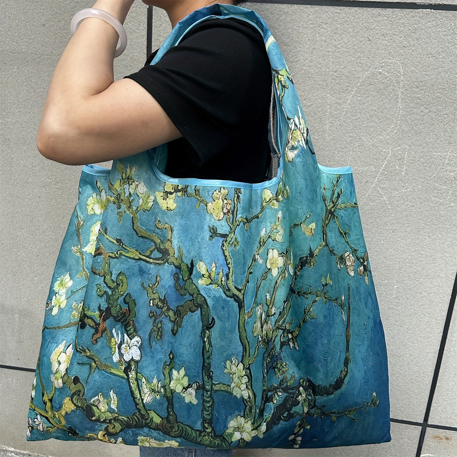 

Large Capacity Flower Portable Shopping Bag, Lightweight And Foldable Oil Painting Style Shopping Bag, 1 Shoulder Hand-held Large Tote