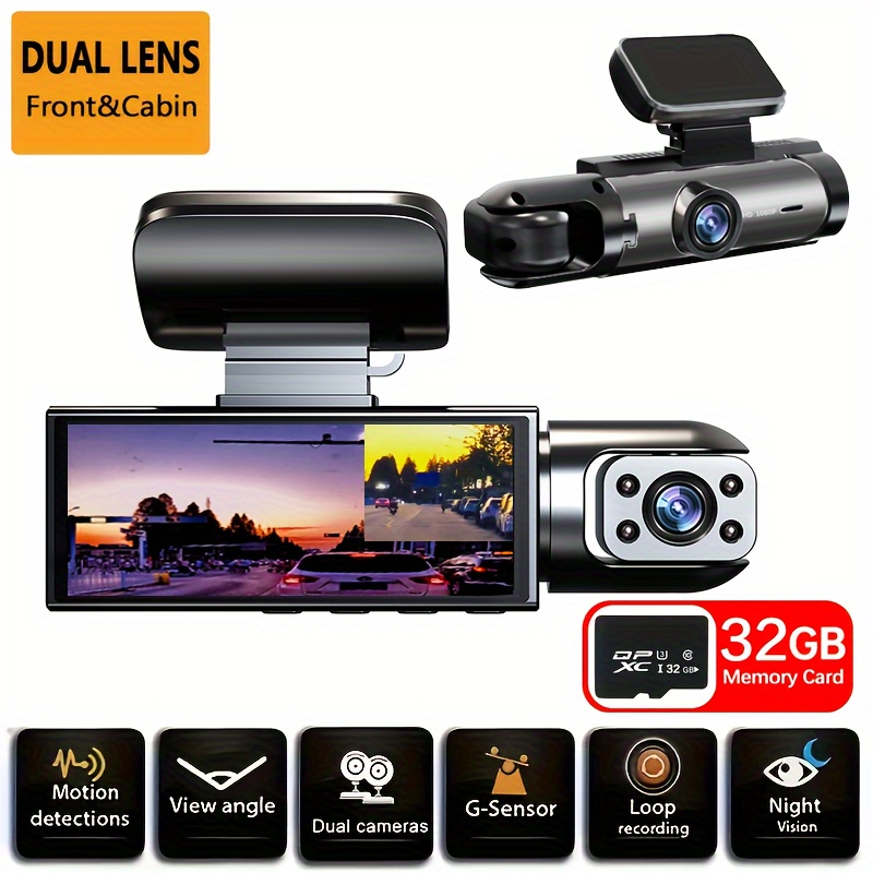 

1080p Dual Camera, Dash Cam For Cars, Front And Inside, Car Camera With Ir Night Vision, Loop Recording, Car Dvr Camera With 3.16 Inch Ips Screen, Dual Lens Car Dashboard Video Cam