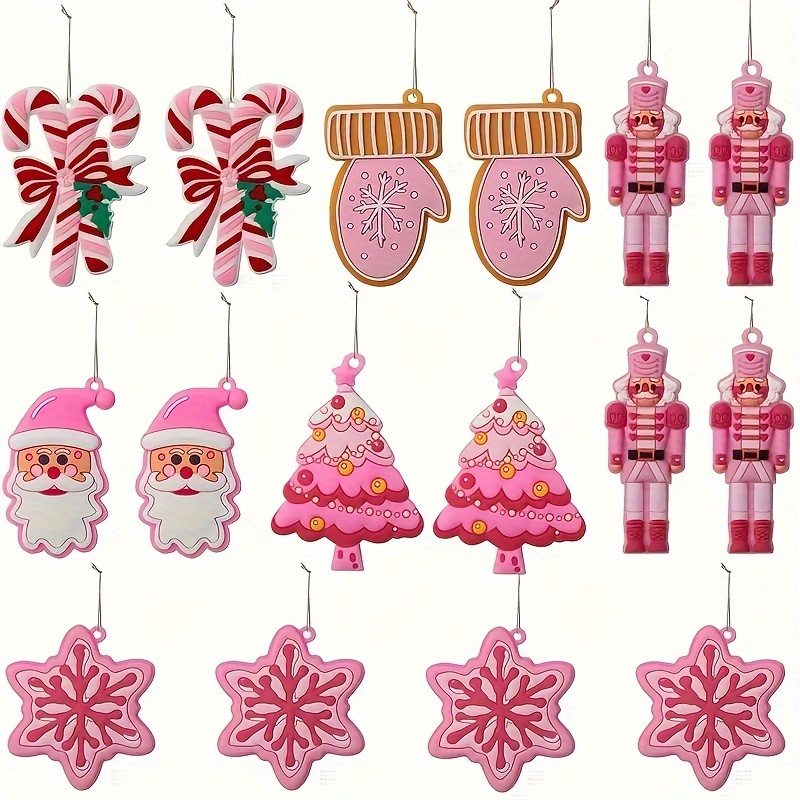 

24-pack Pink Gingerbread Man Wooden Christmas Tree Ornaments, Vintage Style, Hanging Decor For Christmas Tree, Thanksgiving, Halloween, Home, Kitchen, Wedding, Store Window, Indoor & Outdoor Decor