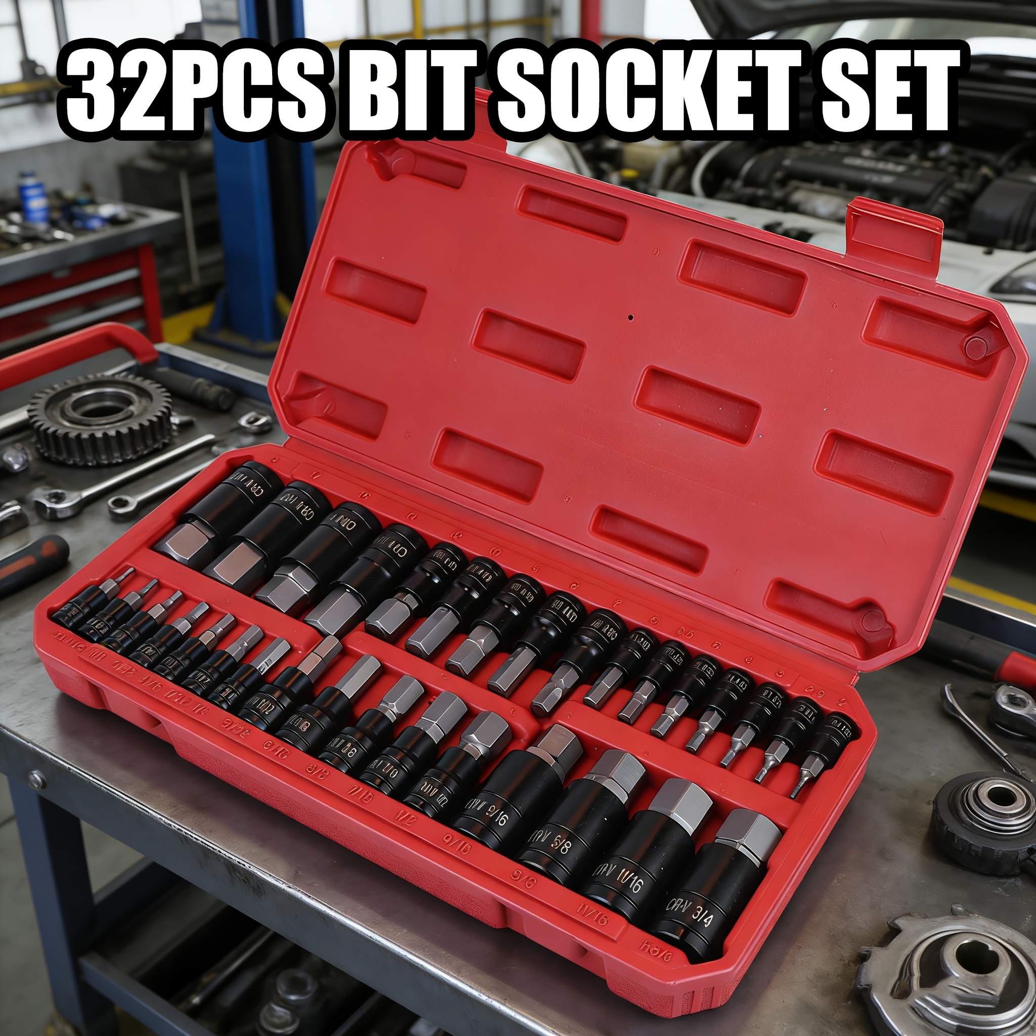 32pcs Seketman Bit Socket Set, Hex Bit Socket, 1/4", 3/8" And 1/4" Inch Drive, Metric And Sae Size, Made By Steel, Black Phosphate Finishing, Nice Tool Kit For Automotive Repairing