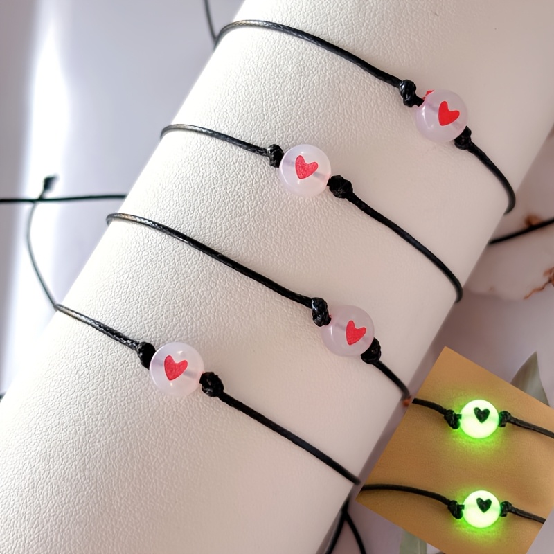TEMU Set per coppie regolabile intrecciato a con perline acriliche luminose a forma di cuore con bordo - Nuovo stile festivo