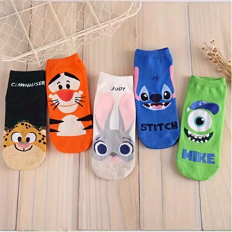 

5 Pairs Of Unisex Novelty Cartoon Characters Pattern Low Cut Ankle Socks, Anti Odor & Sweat Absorption Breathable Socks, For Men Women All Seasons Wearing