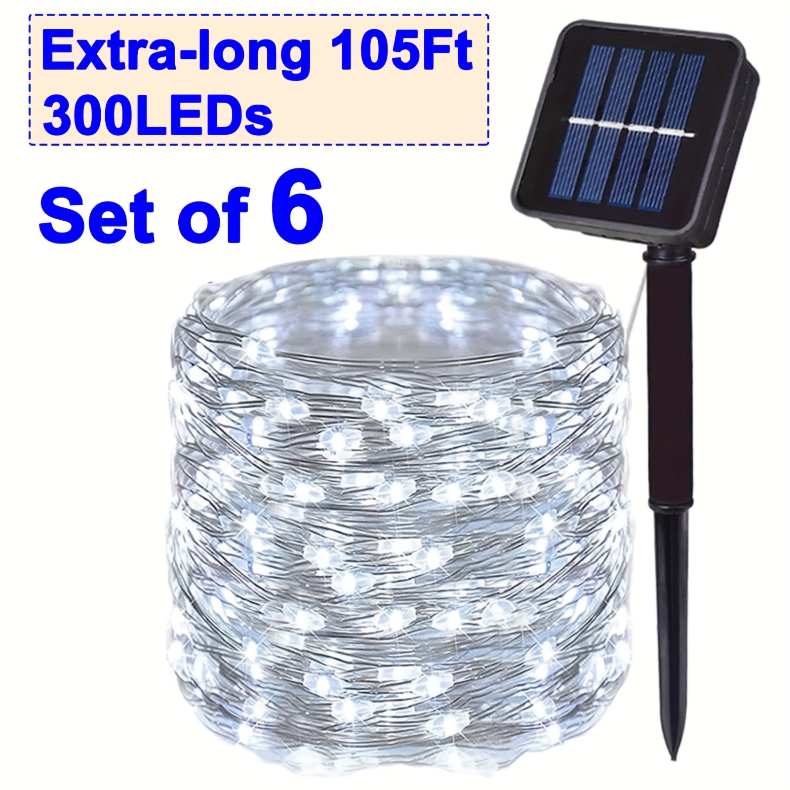 

6-pack 105ft 300 Led Solar String Lights For Outside, Solar Lights Outdoor With 8 Lighting , And Waterproof Solar Fairy Lights For Tree Christmas Wedding Party Decorations Garden Patio (warm/white/)