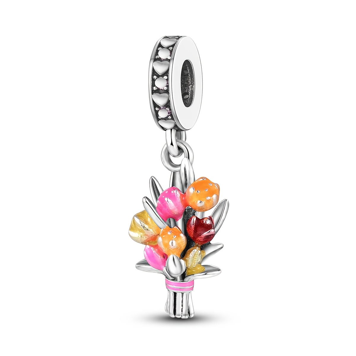 TEMU This S925 Silver-plated Colorful Bouquet Pendant Is A Stylish And Charming , Making, Such As Original Bracelets, Bangles, Or Necklaces. It Makes
