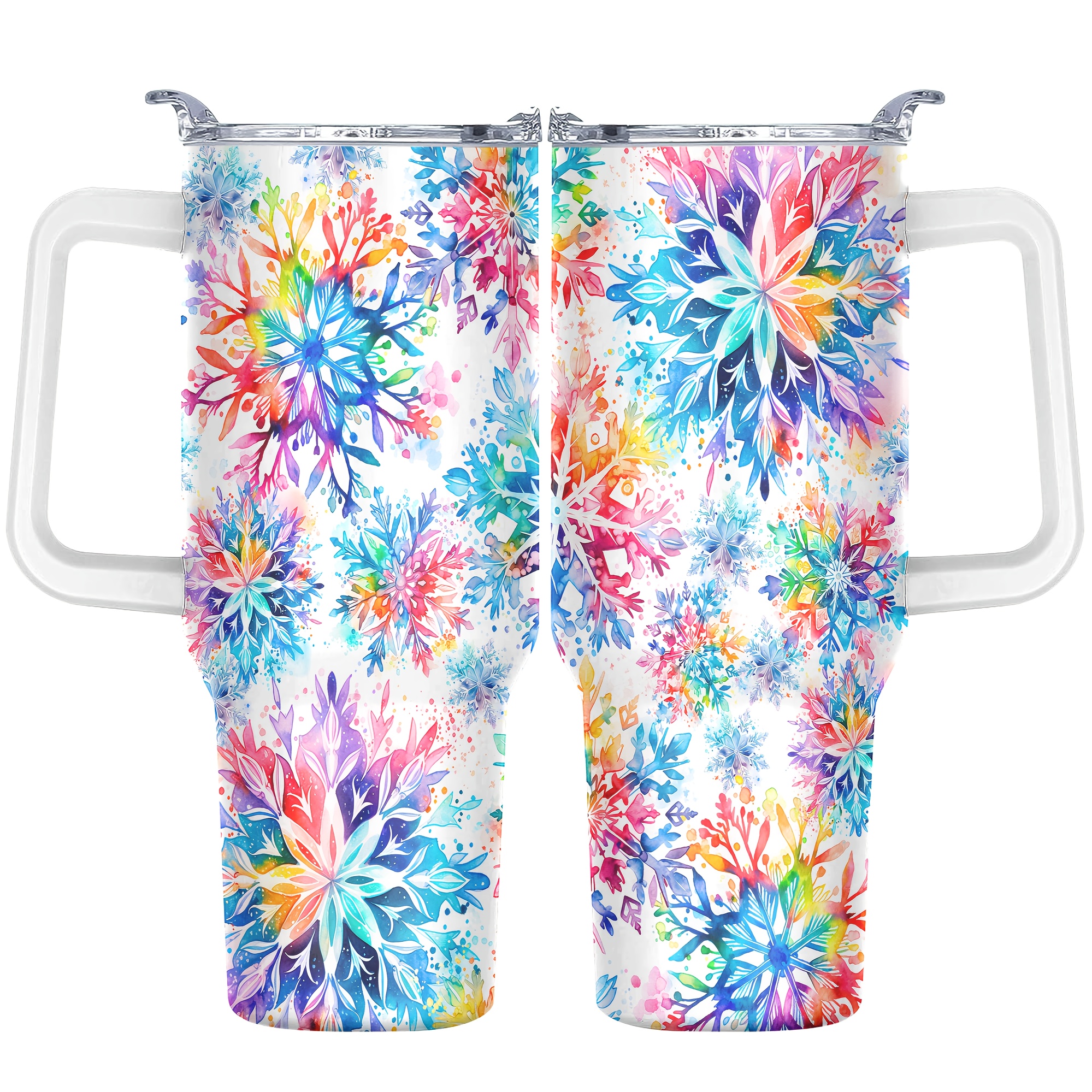 

1pc, 40oz Colorful Snowflakes With Lid, Stainless Steel Water Bottle, Insulated Water Cups, Drinkware, Accessories