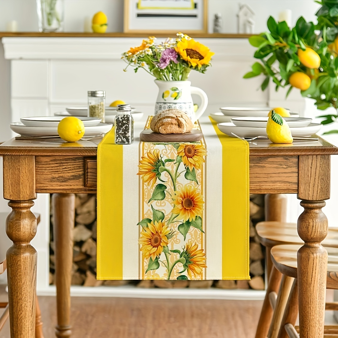 

1pc, Table Runner, Sunflowers Pattern Table Runner, Summer Theme Table Runner, Seasonal Kitchen Dining Table Decoration For Indoor, Party Decor