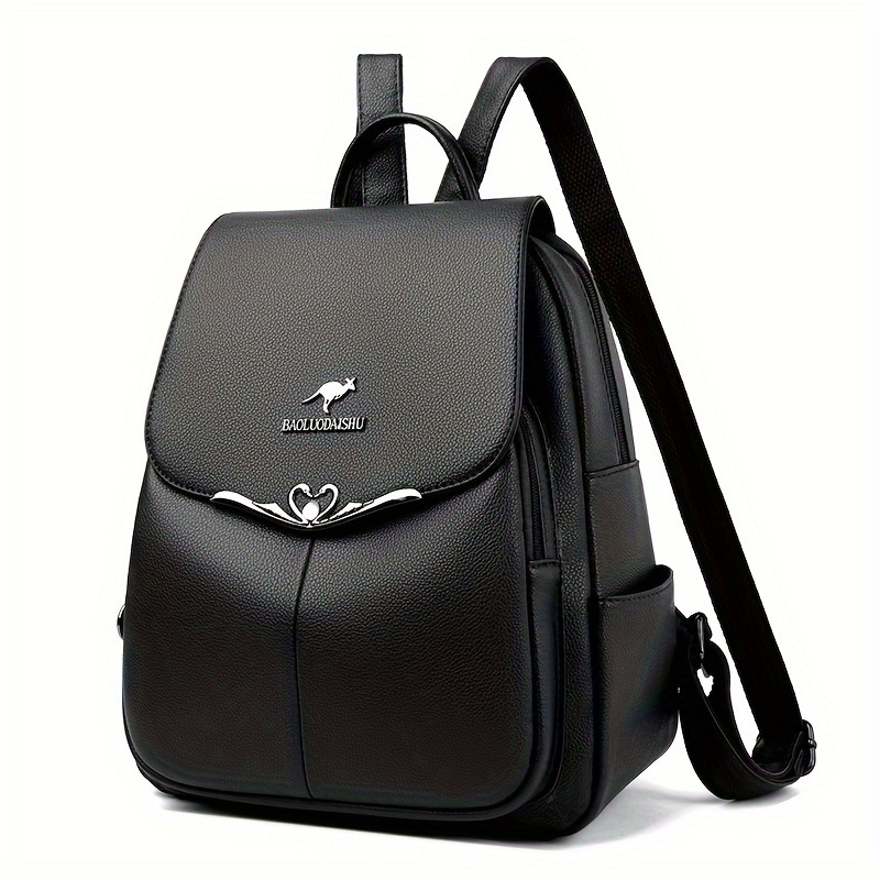 TEMU Stylish Faux Leather Backpack - Spacious Multi-compartment Design For Travel & Commuting, Adjustable Straps, Zip Closure