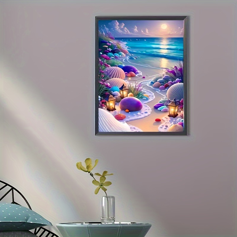 

5d Diamond Painting Kit Seaside Landscape Theme - Diy Wall Art Decor, Full Drill Acrylic Diamond Embroidery Set With Round & Square Diamonds For Living Room Bedroom