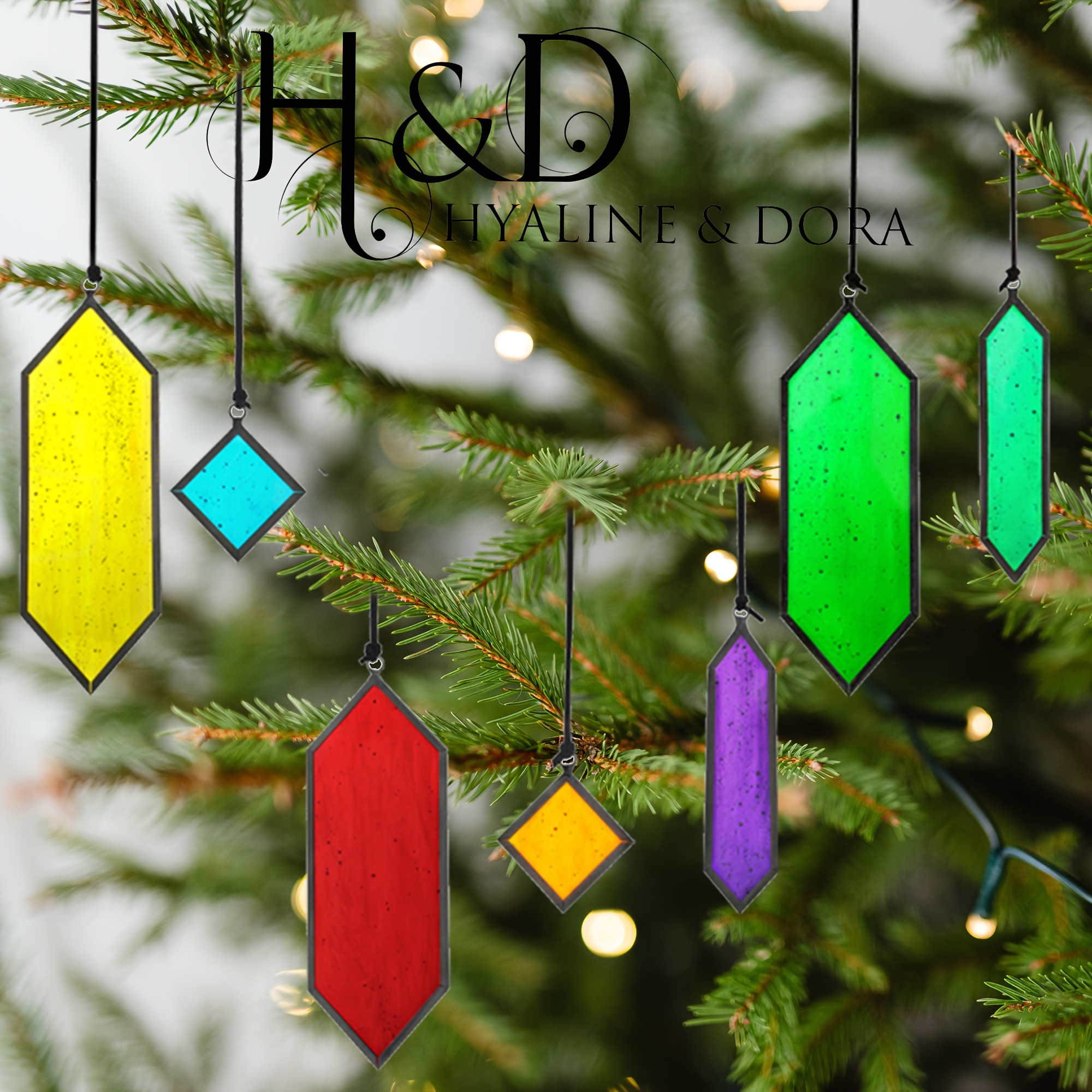 

H&d & 7pcs Handcrafted Stained Glass Hanging Suncatchers Ornament Wall Art Element For Home Garden Window Hanging Decor