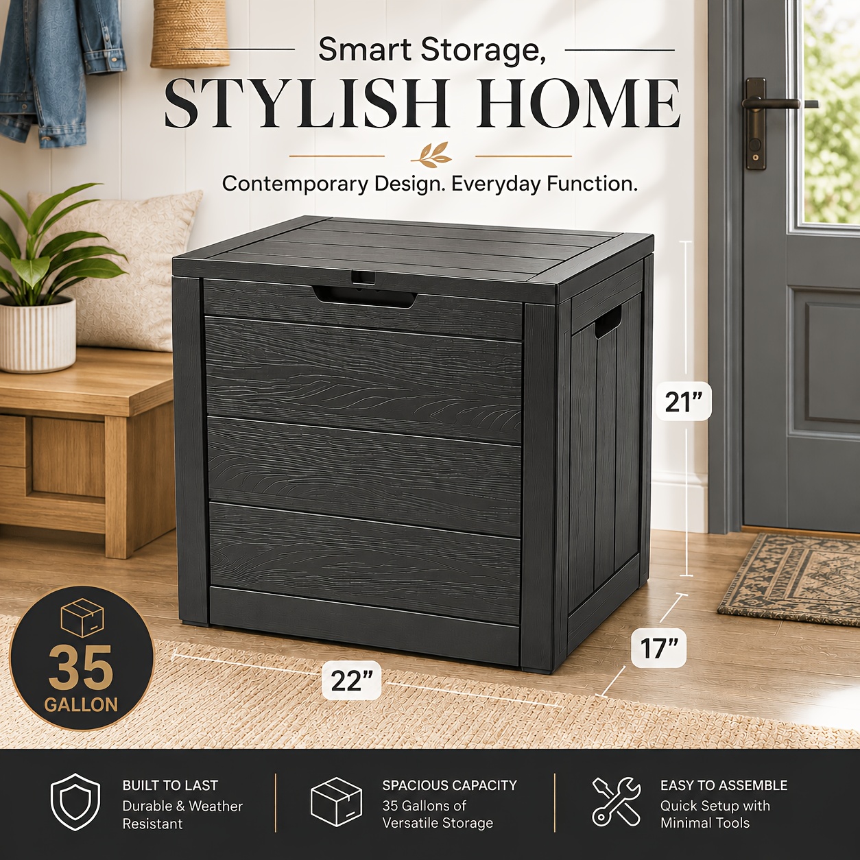 TEMU Deck Box Outdoor Storage Box, 35/75 Gallon Options, Compact & Large Capacity Patio Organizer, Small Box With Side Handles For Easy Carrying,