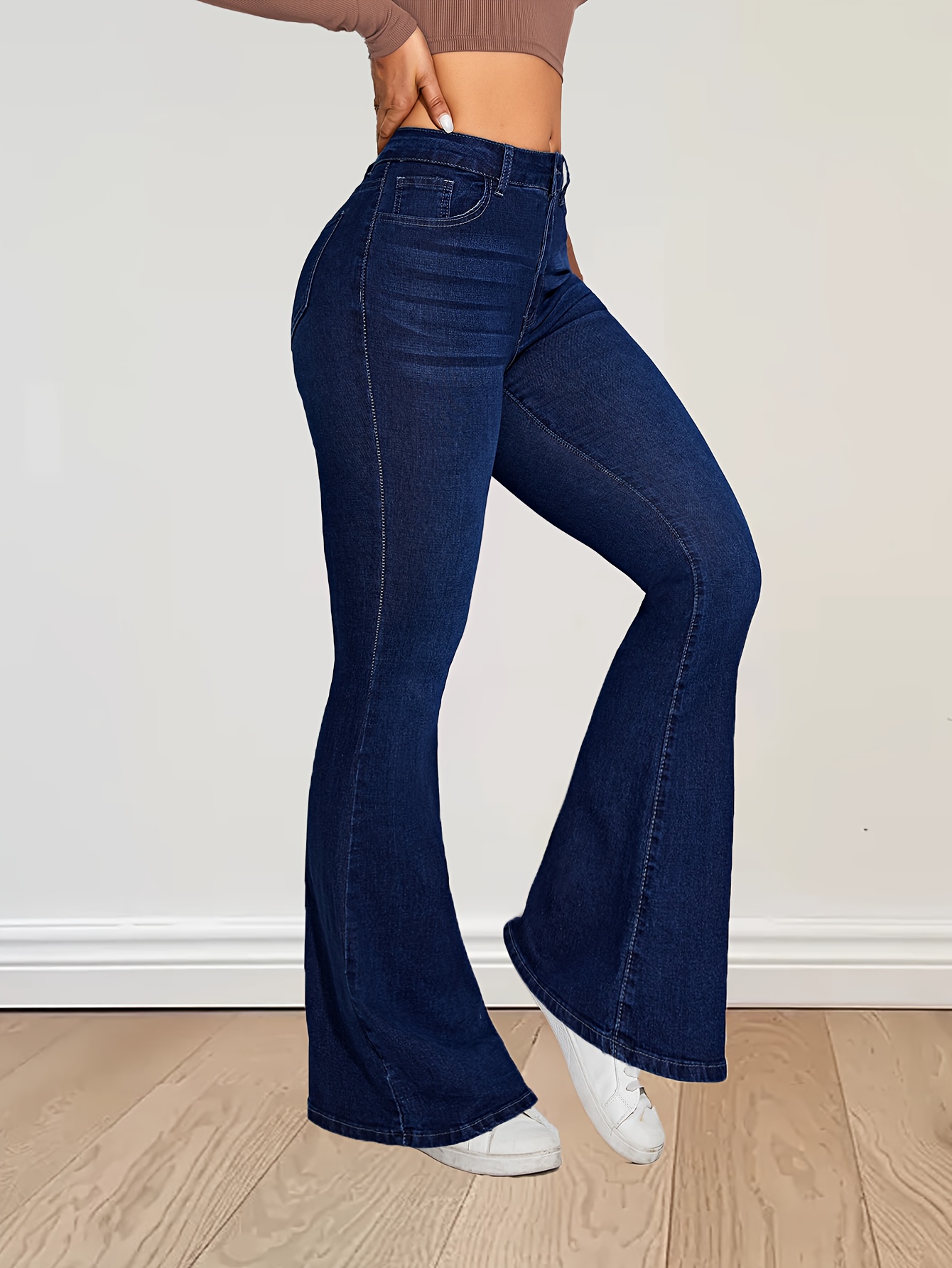 High-Rise Bell-Bottom Jeans, Stretchy High Waist Boot-Cut Flared Jeans, Every Day Stylish Pants, Women's Clothing & Denim