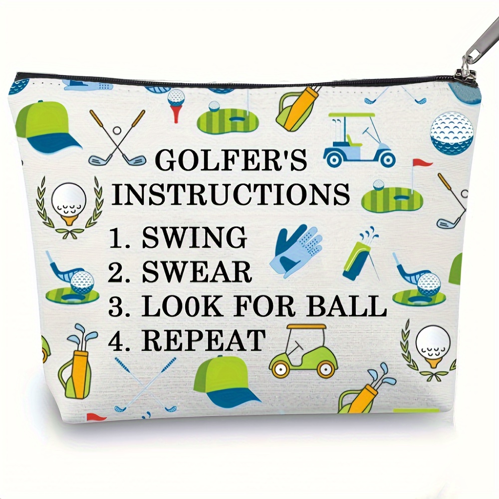 

Golf Lover Cosmetic Bag - Polyester Zipper Pouch With Humorous 'golfer's Instructions' Design For Women Golfers, Travel Accessory, Golf Themed Party Supplies, Age 14+