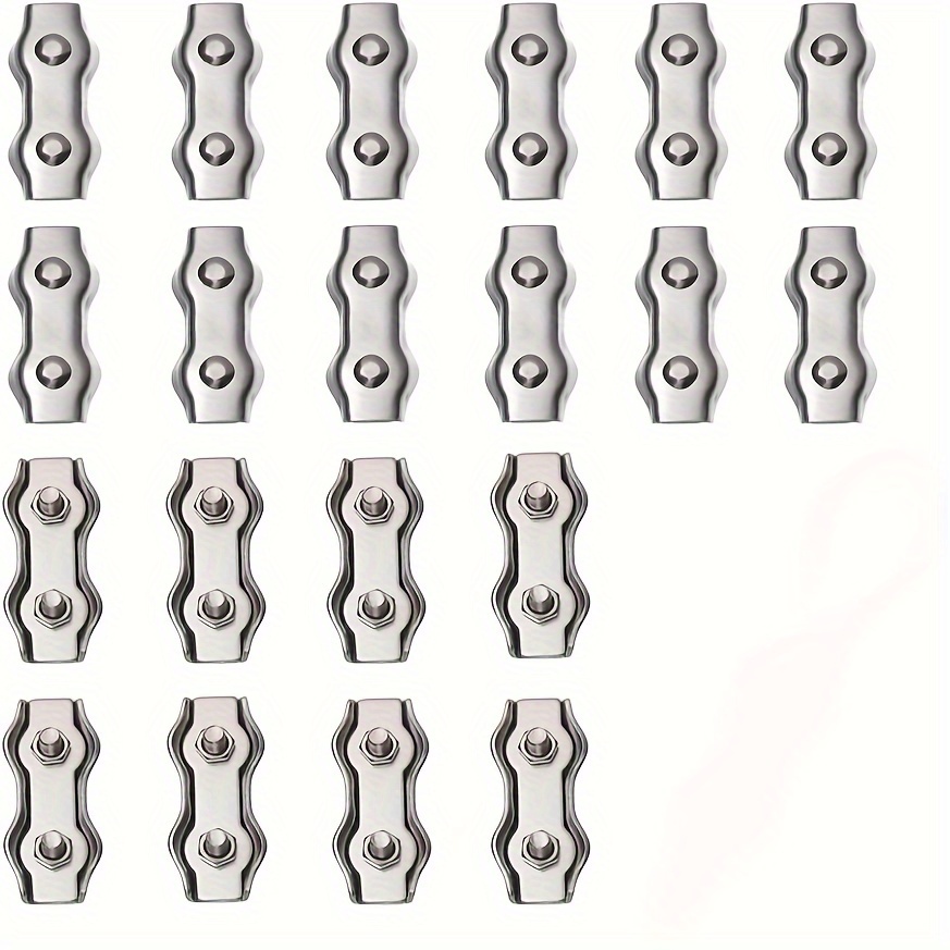 Image of 20-pack M3 304 Stainless Steel Wire Rope Clip Clamps For Tent Lines, Deck Railings, And Home Decor Cable Management