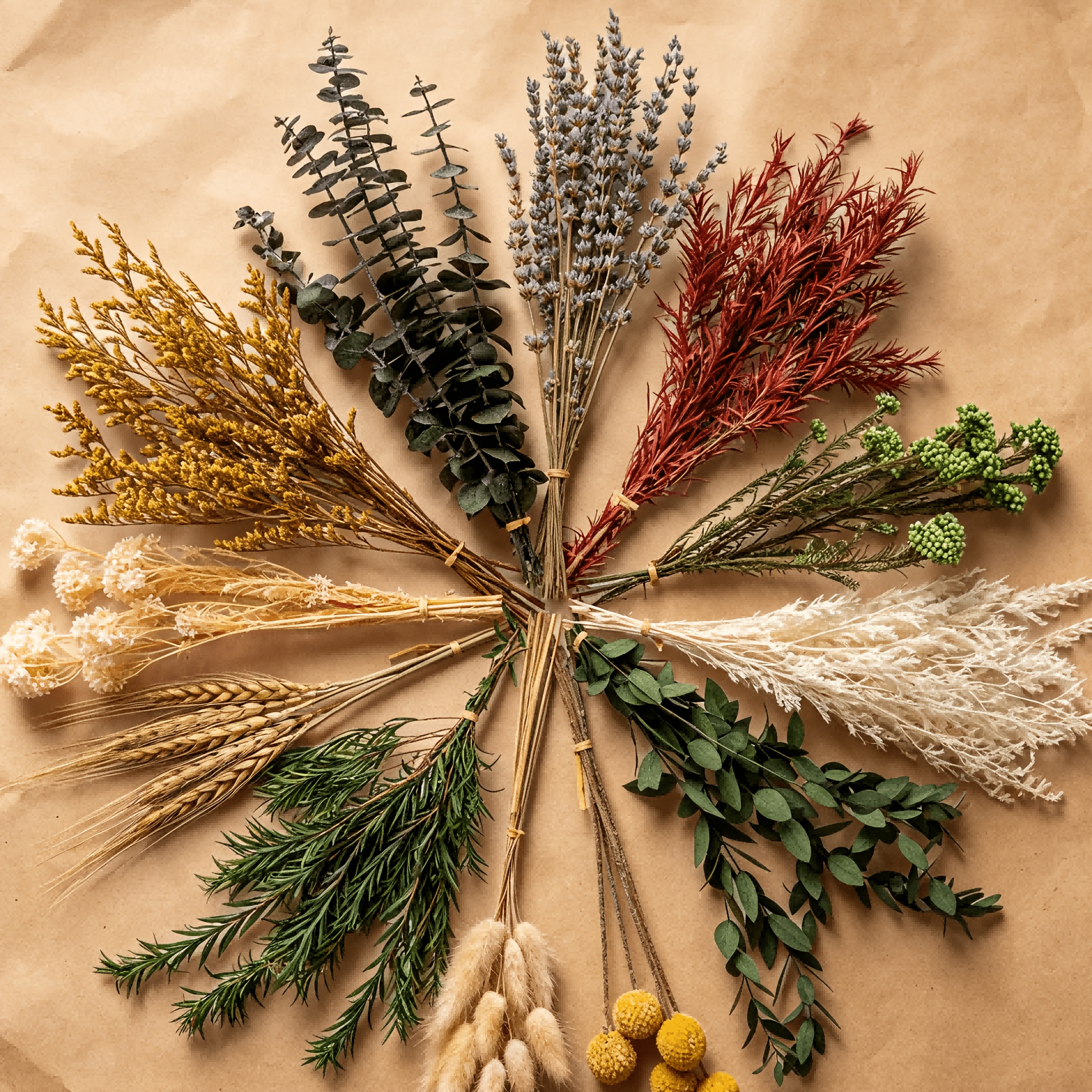 Bulk Assorted Dried Flower Kit 91pcs, Premium Natural With Lavender, Eucalyptus, Wheat, Bunny Tails, Ideal For Handmade Crafts, Bedroom Office Decor, Birthday Holiday & Bridal Shower Decoration