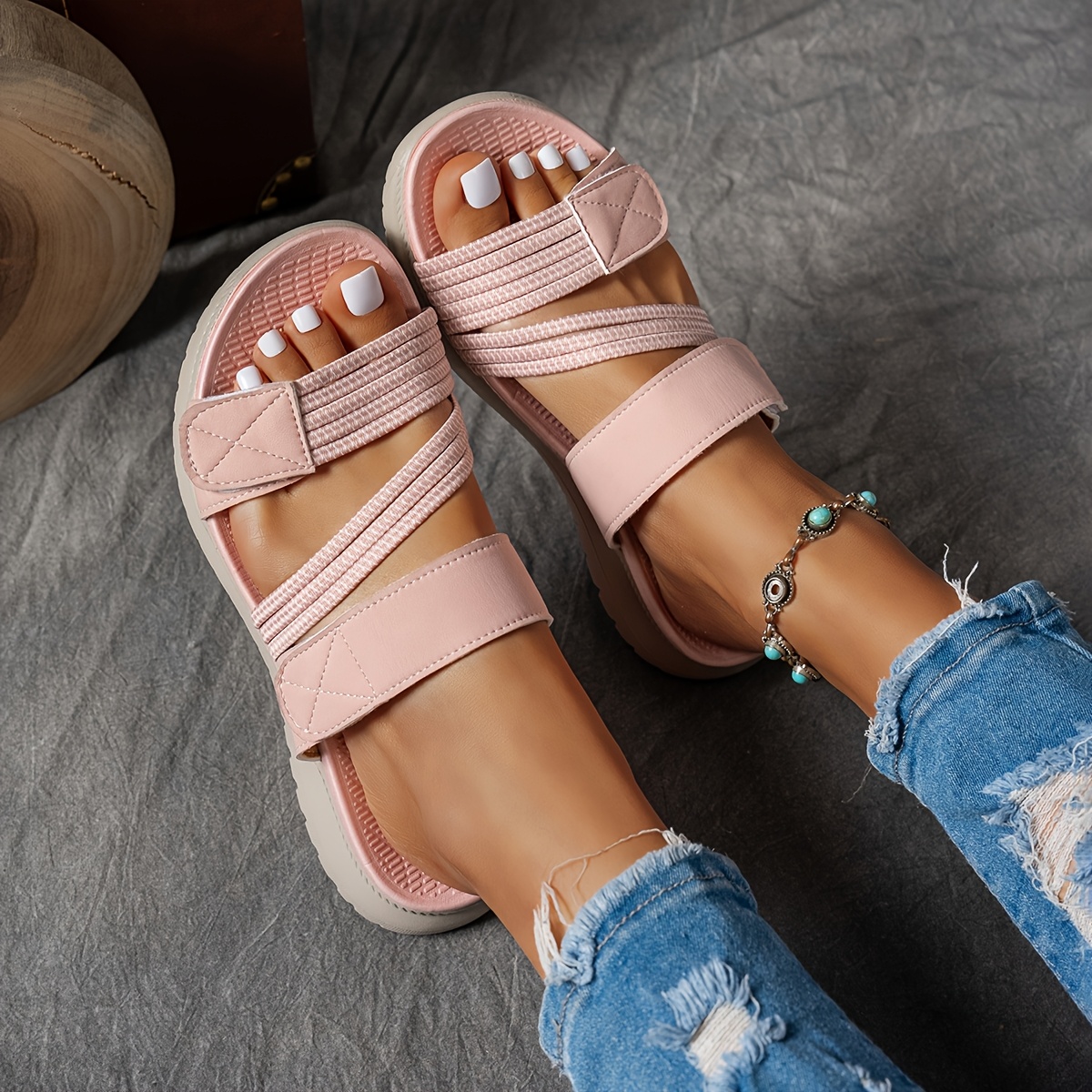 womens multi color elastic webbing slippers with fastening soft sole outdoor walking slippers women shoes 1