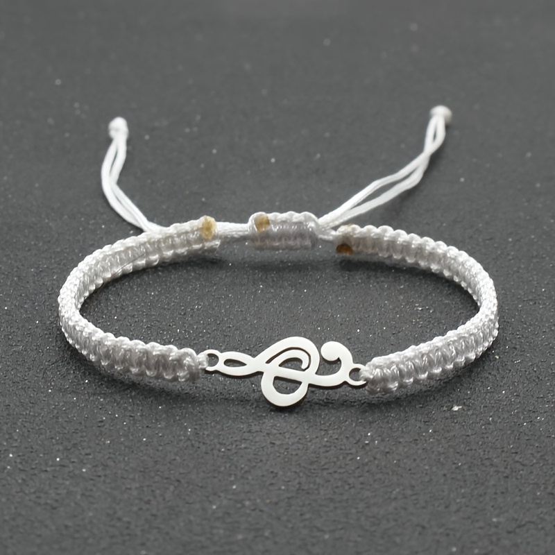TEMU 1pc Fashion Stainless Steel Music Symbol Bracelet, Hand Woven Simple Adjustable Hand Rope, Suitable For Daily Men And Women, Valentine's Day,