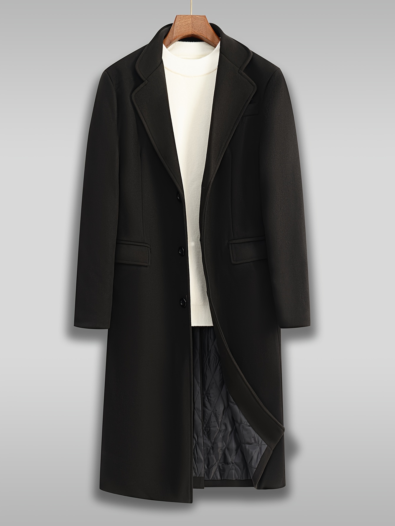 Herren Winterjacke 2025 - Mittellanger Business-Mantel Aus Wolle Mit Rollkragen & Lockere Passform